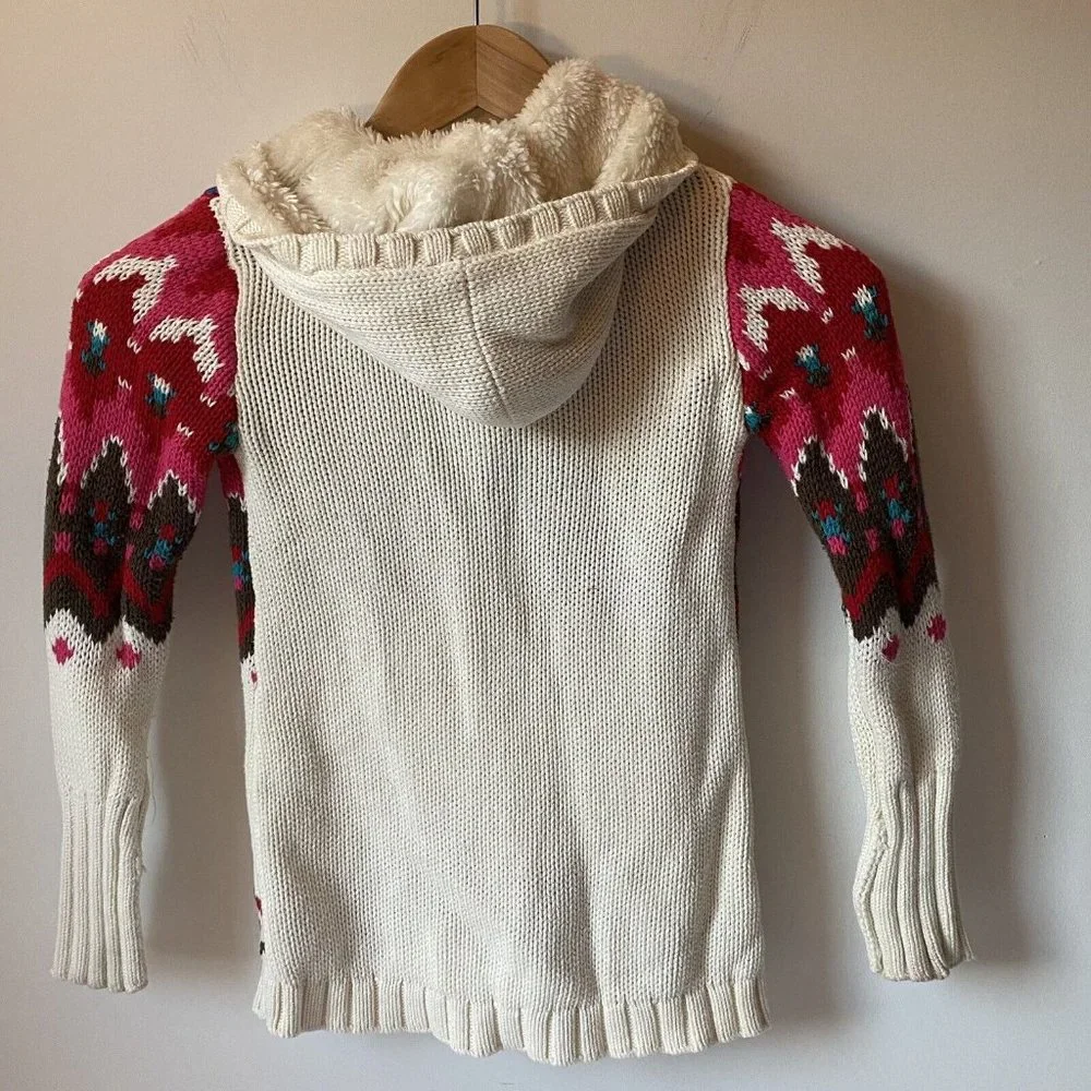 Old Navy Fair Isles little kids 4T‎ hooded cardigan jacket cable knit red toggle